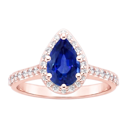 Halo-Ring aus Roségold mit blauem Saphir und Aus der Erde Abgebauter Natürlicher Diamanten 3.50 Karat
