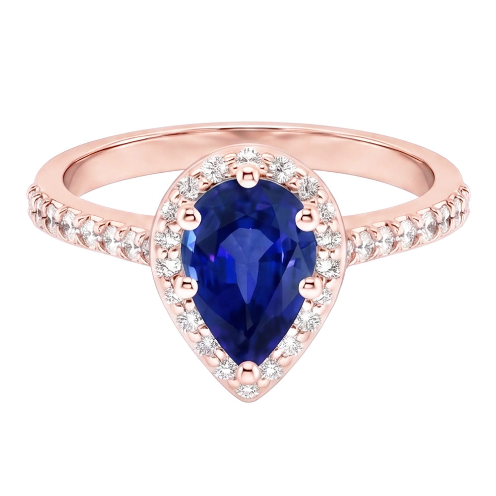Halo-Ring aus Roségold mit blauem Saphir und Aus der Erde Abgebauter Natürlicher Diamanten 3.50 Karat