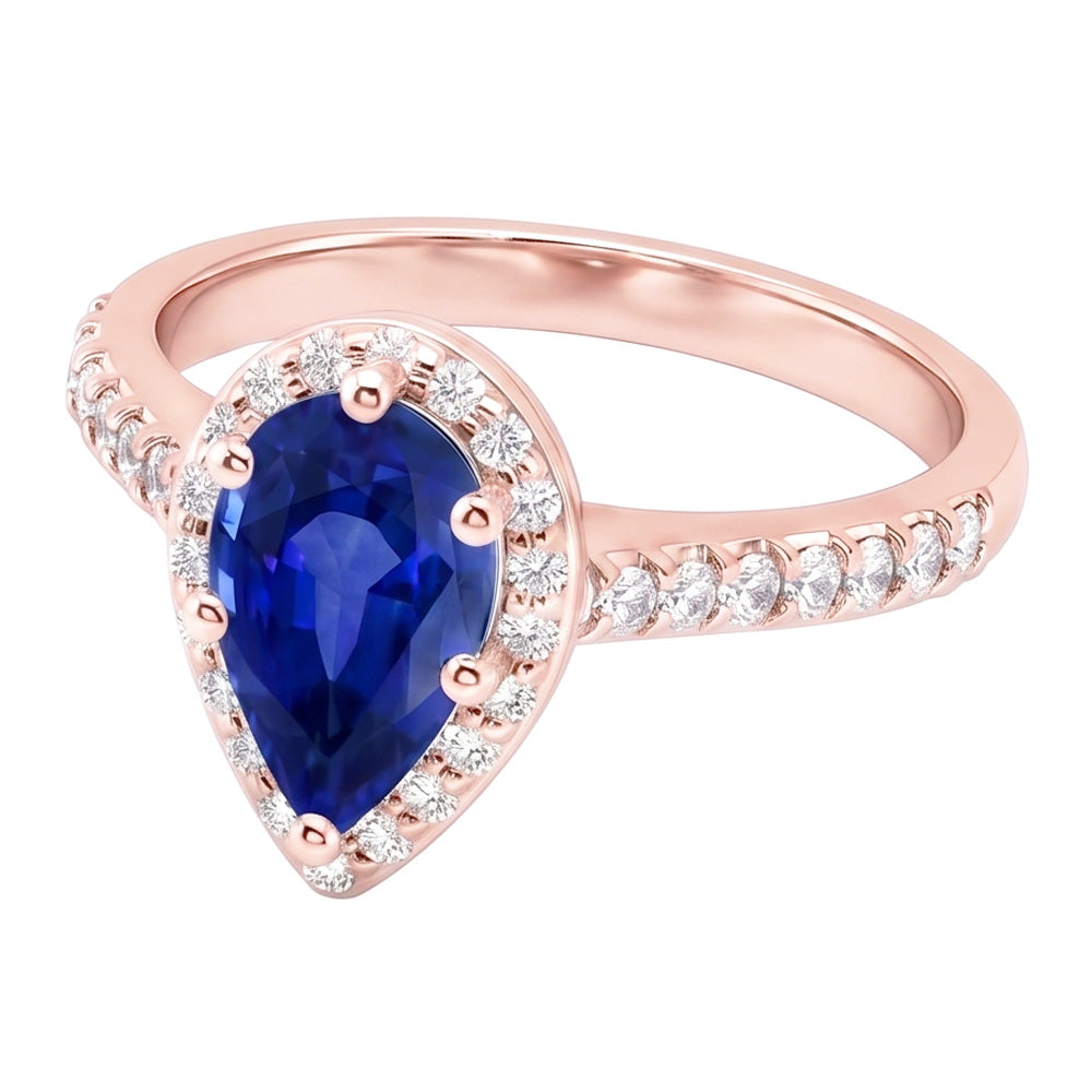 Halo-Ring aus Roségold mit blauem Saphir und Aus der Erde Abgebauter Natürlicher Diamanten 3.50 Karat