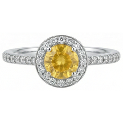 Halo-Ring aus Weißgold mit rundem gelben Saphir und Aus der Erde Abgebauter Natürlicher Diamanten 4.50 Karat