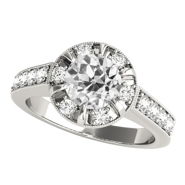 Halo-Ring für Damen rund mit Echt Diamanten im alten Minenschliff. Krappenset. 4 Karat