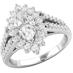 Halo-Ring im Blumenstil mit Marquise und Echt Diamanten im Rundschliff 4,60 ct Weißgold