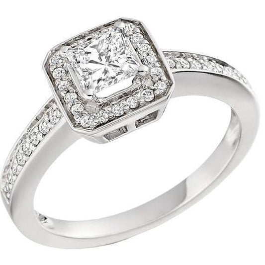 Halo-Ring mit 2.60 Karat Echt Diamant im Prinzessin- und Rundschliff