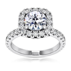Halo-Ring mit Akzenten Old Mine Cut Echt Aus der Erde Abgebauter Natürlicher Diamant Fishtail Set 8 Karat