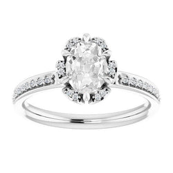 Halo Ring mit Akzenten Ovaler Altschliff Echt Diamant 6 Zinken Set 4.50 Karat