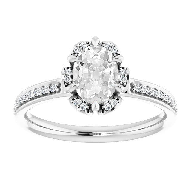 Halo Ring mit Akzenten Ovaler Altschliff Echt Diamant 6 Zinken Set 4.50 Karat