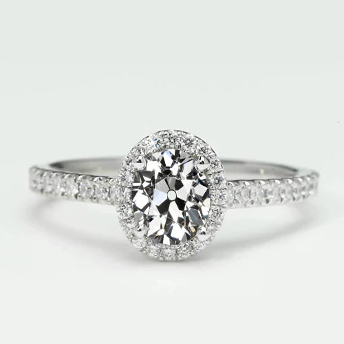 Halo-Ring mit Akzenten runder & ovaler Echt Diamant im alten Minenschliff 3.50 Karat