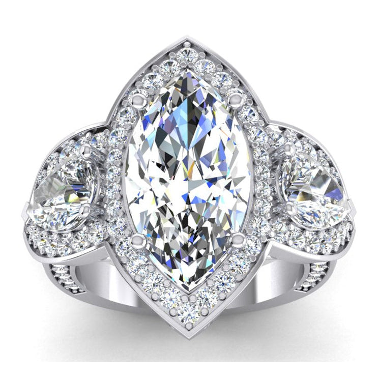 Halo-Ring mit Birnen- und Marquise-Echt-Diamanten