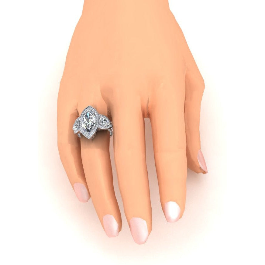 Halo-Ring mit Birnen- und Marquise-Echt-Diamanten
