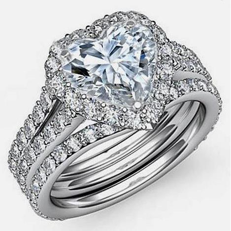 Halo-Ring mit Herz und rundem Echt Diamanten 7,75 Karat Weißgold