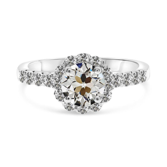 Halo Ring rund alter Bergmann Echt Diamant 14K Weißgold 4.50 Karat