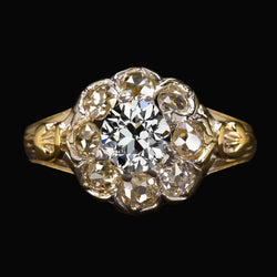 Halo Ring rund alter Bergmann Echt Diamant Flower Vintage Style 4.50 Karat
