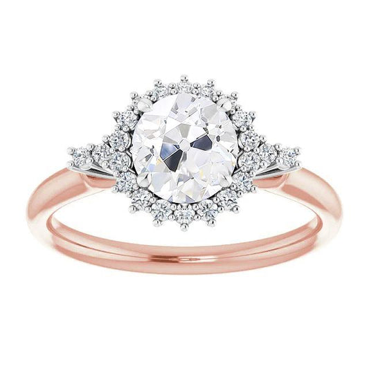 Halo Ring rund alter Bergmann Echt Diamanten Krappenset Star Style 4 Karat