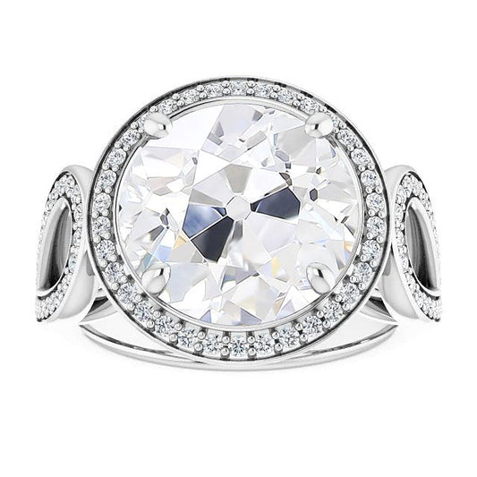 Halo Ring runder Altschliff Echt Diamant Krappenset 9.50 Karat geteilter Schaft