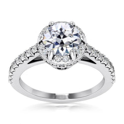 Halo Ring runder alter Minenschliff Echt Aus der Erde Abgebauter Natürlicher Diamant 6 Zinken Set 7 Karat Schmuck