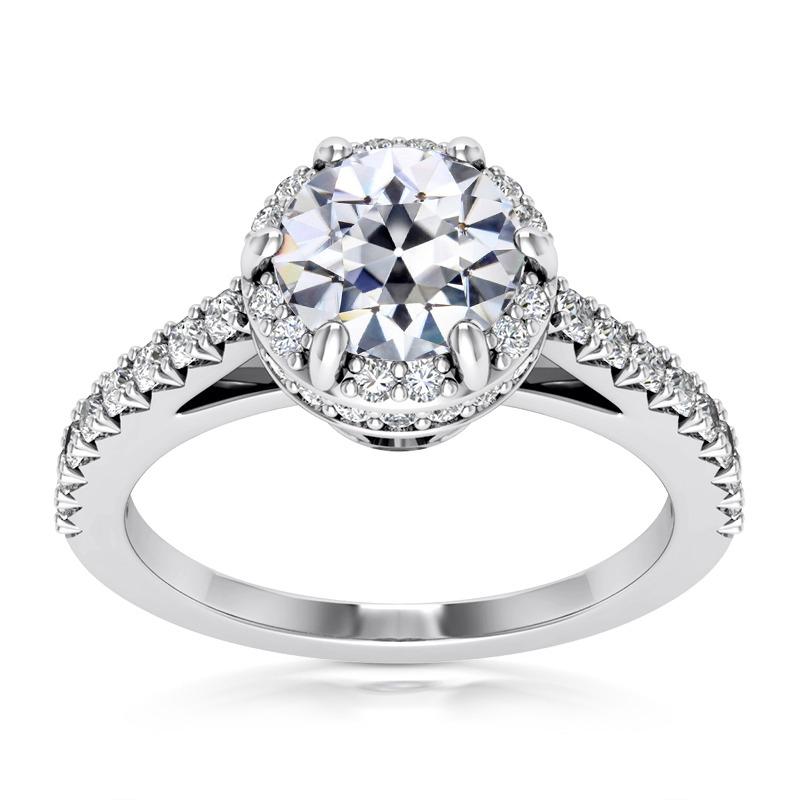 Halo Ring runder alter Minenschliff Echt Diamant 6 Zinken Set 7 Karat Schmuck