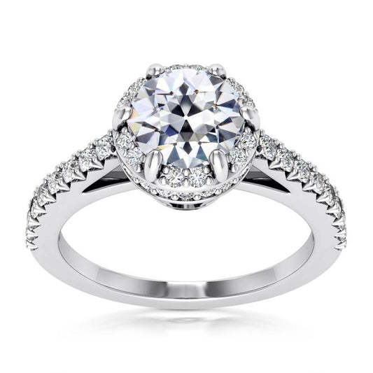 Halo Ring runder alter Minenschliff Echt Diamant 6 Zinken Set 7 Karat Schmuck