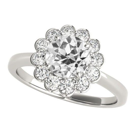 Halo Ring runder alter Minenschliff Echt Diamant Blumenstil Schmuck 4 Karat