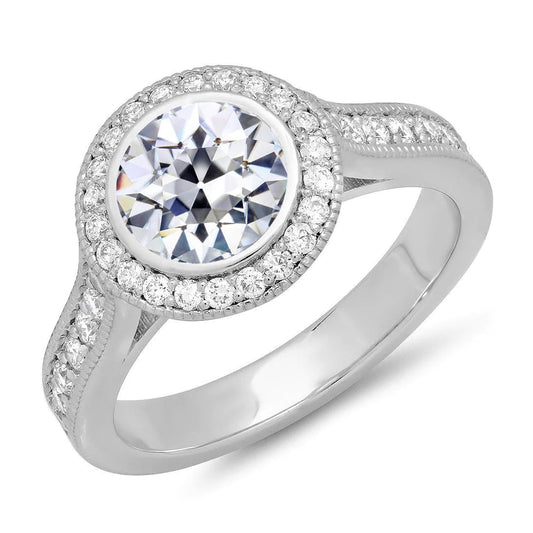 Halo Ring runder alter Minenschliff Echt Diamant Lünette Set Milgrain 5.50 Karat
