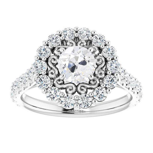 Halo Ring runder alter Minenschliff Echt Diamant Pave Krappen Set 6.25 Karat