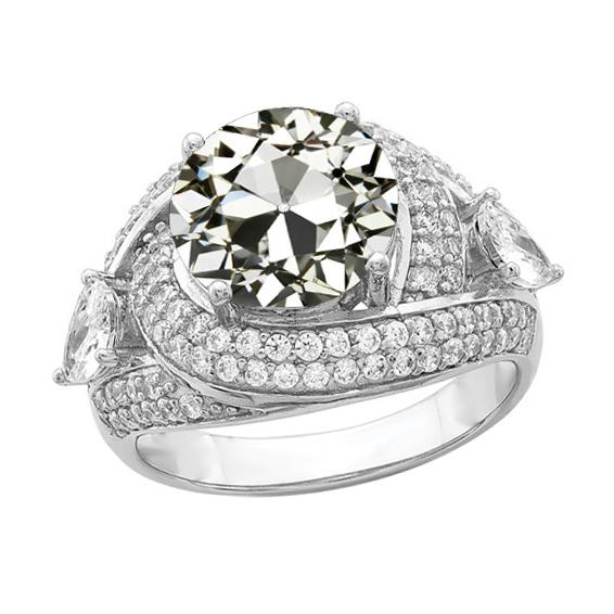 Halo Ring runder alter Minenschliff Echt Diamant Pavé Set 3 Steine Stil 6 Karat