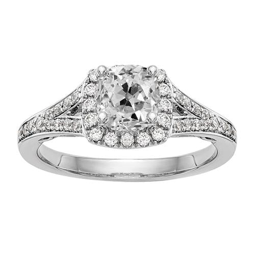 Halo Ringkissen Old Mine Cut Echt Diamant Prong Split Shank 4.50 Karat