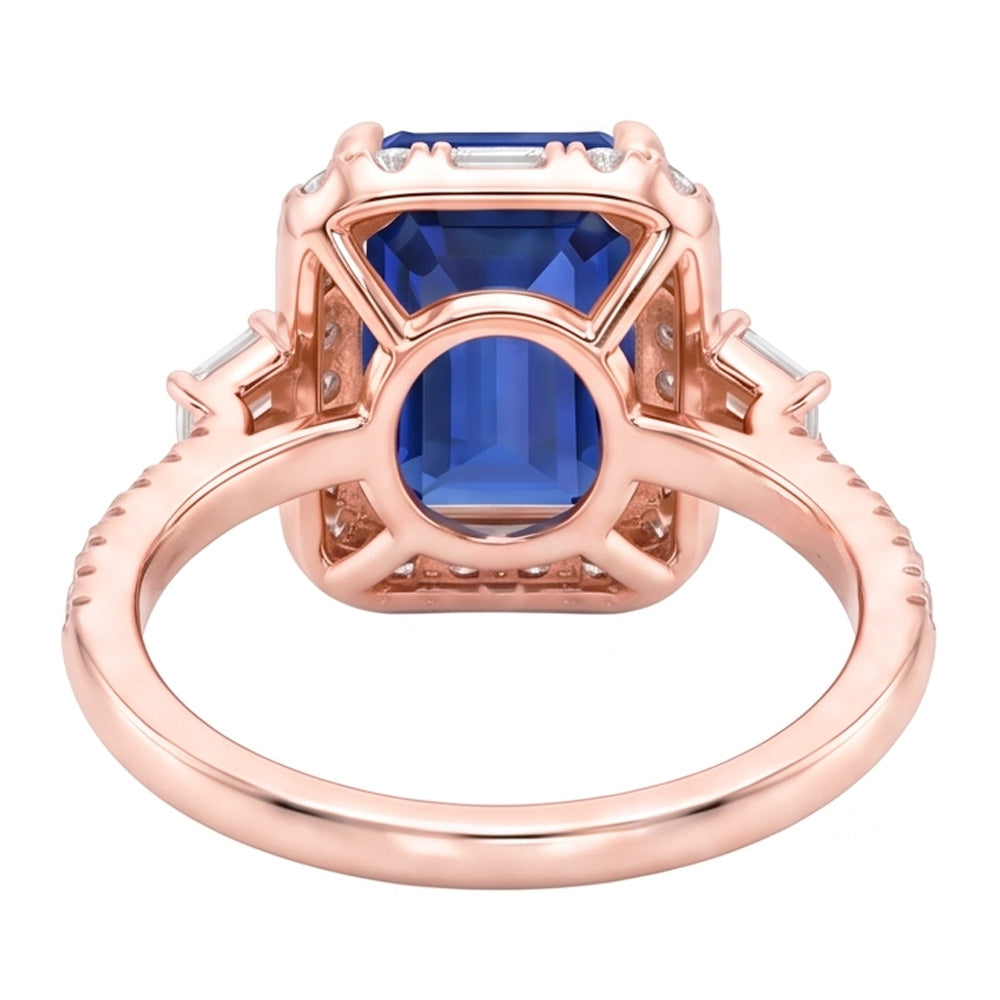 Halo Rose Gold Ring Smaragdblauer Saphir & Natürlicher Diamant ( nicht im Labor gezüchtet )en 3 Karat