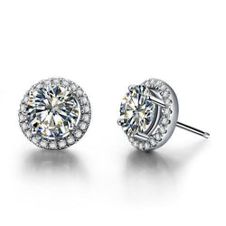 Halo Runde Echt Aus der Erde Abgebauter Natürlicher Diamant Ohrstecker Krappenset 2,20 Karat Weißgold 14K