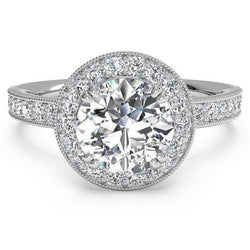 Halo Runden Echt DiamantAntique Style Ring White 2.25 Carat Gold 14K
