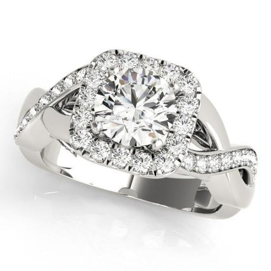 Halo Runden Echt Aus der Erde Abgebauter Natürlicher DiamantEngagement Twisted Shank Ring 1.65 Karat WG 14K