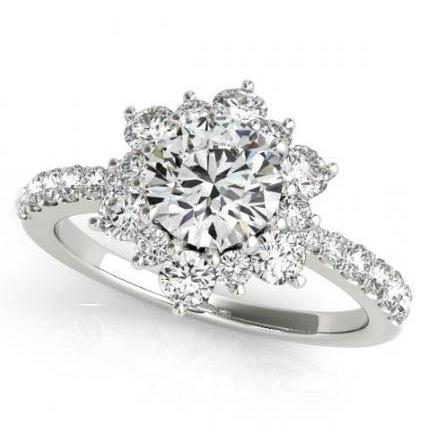 Halo Runden Echt DiamantFlower Style Verlobungsring 2.25 Karat WG 14K