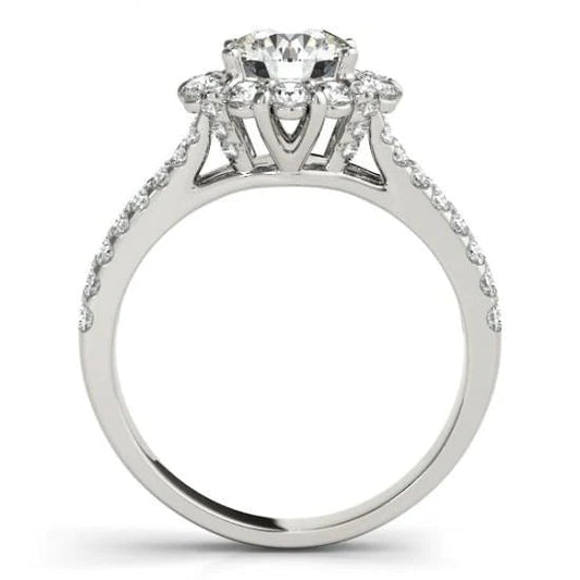 Halo Runden Echt DiamantVerlobungsring Split Shank 3.0 Karat WG 14K