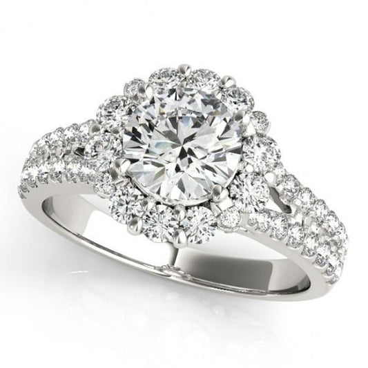 Halo Runden Echt DiamantVerlobungsring Split Shank 3.0 Karat WG 14K