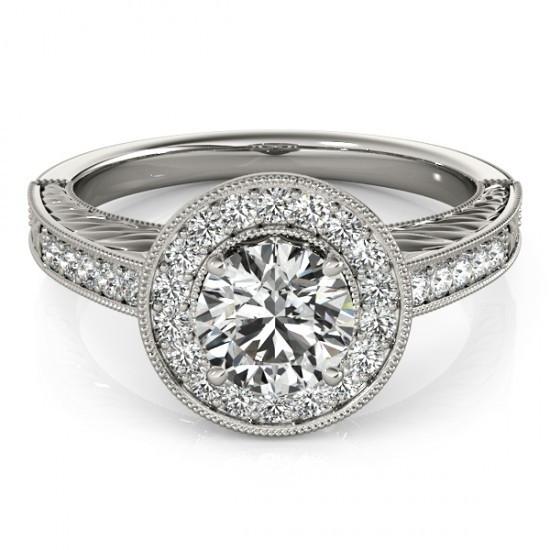 Halo Runden Echt  DiamantVintage Style Ring 1,25 Karat Graviert WG 14K