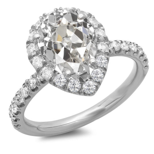 Halo Runden & Pear Old Mine Cut Echt Diamantring 14K Gold 9.50 Karat