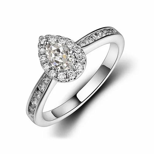 Halo Runden & Pear Old Mine Cut Echt Diamantring Konischer Schaft 2.50 Karat