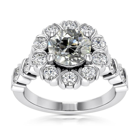 Halo Runden alter Bergmann Echt Diamantring 5.25 Karat Blumenstil Schmuck