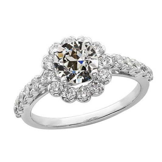 Halo Runden alter Bergmann Natürlich Diamantring Flower Style 14k Gold 4.50 Karat