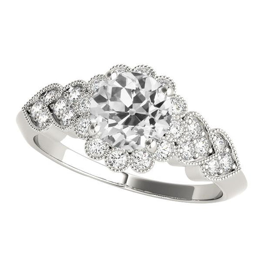 Halo Runder Altschliff-Echt Diamant-Ring Blumen-Herz-Stil 4.50 Karat Milgrain