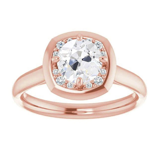 Halo Runder Altschliff-Echt Diamant-Ring-Krapfen-Set 3.25 Karat Roségold