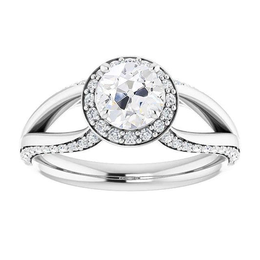 Halo Runder Altschliff Echt Diamantring Mit Akzenten Gespaltener Schaft 5 Karat