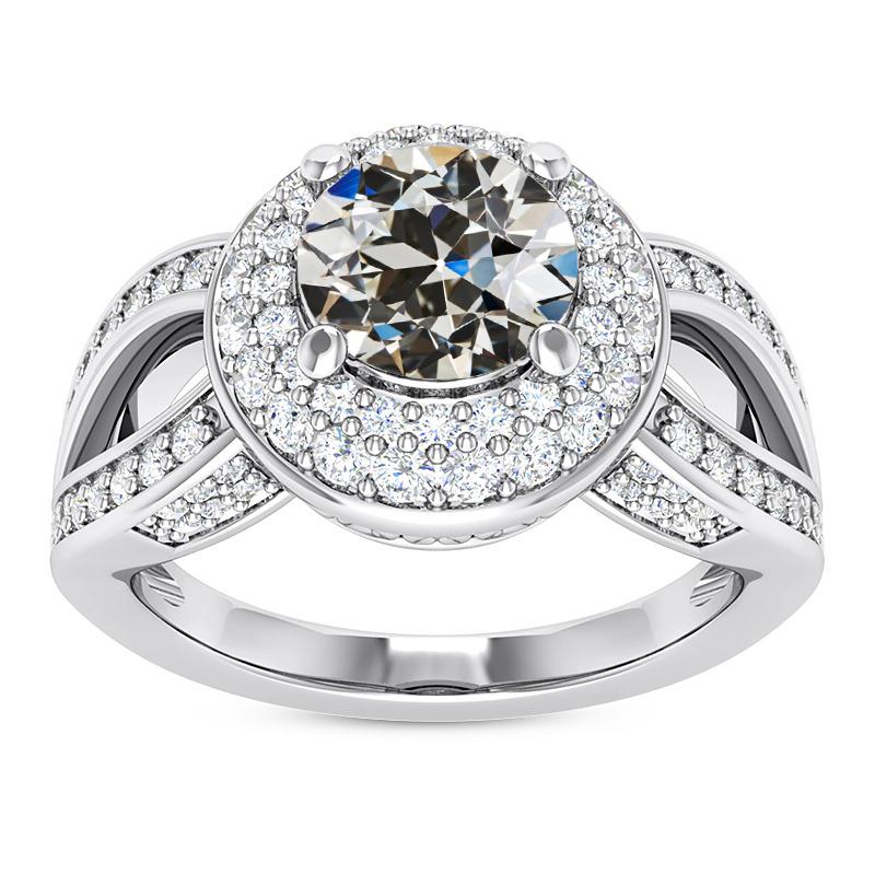 Halo Runder Altschliff Echt Diamantring Split Shank 8 Karat 14K Gold