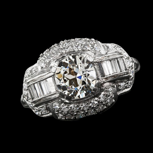 Halo Runder Echt Diamant Baguette Ring Alteuropäischer Antik 4.50 Karat