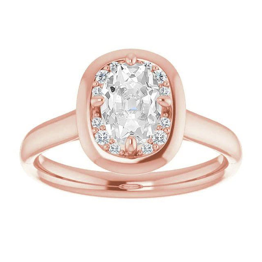 Halo Runder & Ovaler Altschliff Echt Diamantring Roségold Krappenset 4.25 Karat