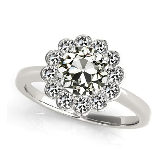 Halo Runder alter Bergmann Echt Diamantring Blumenstil 14K Gold 3.50 Karat