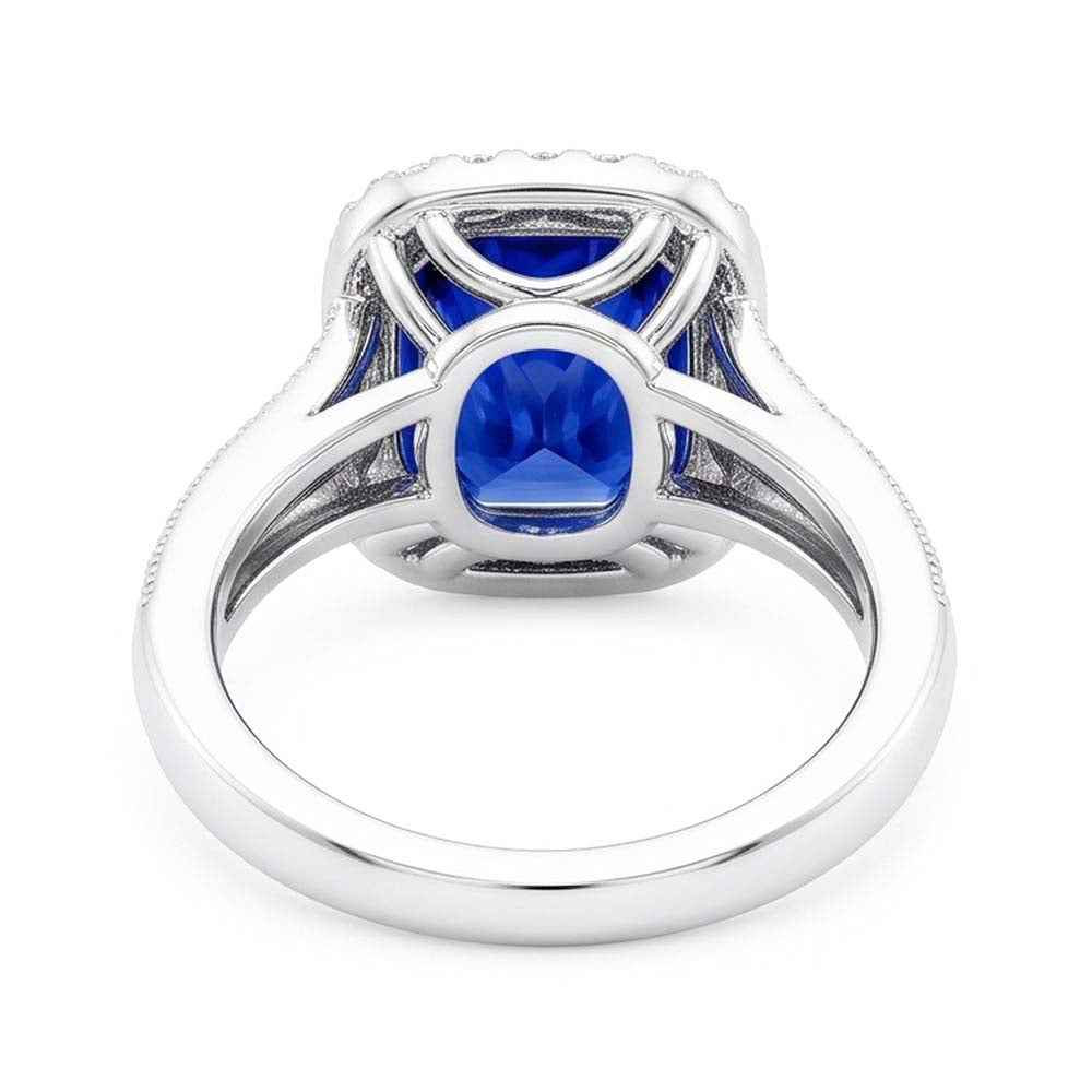 Halo Saphir Ring Baguette & Runde Akzente 4,50 Karat Split Shank
