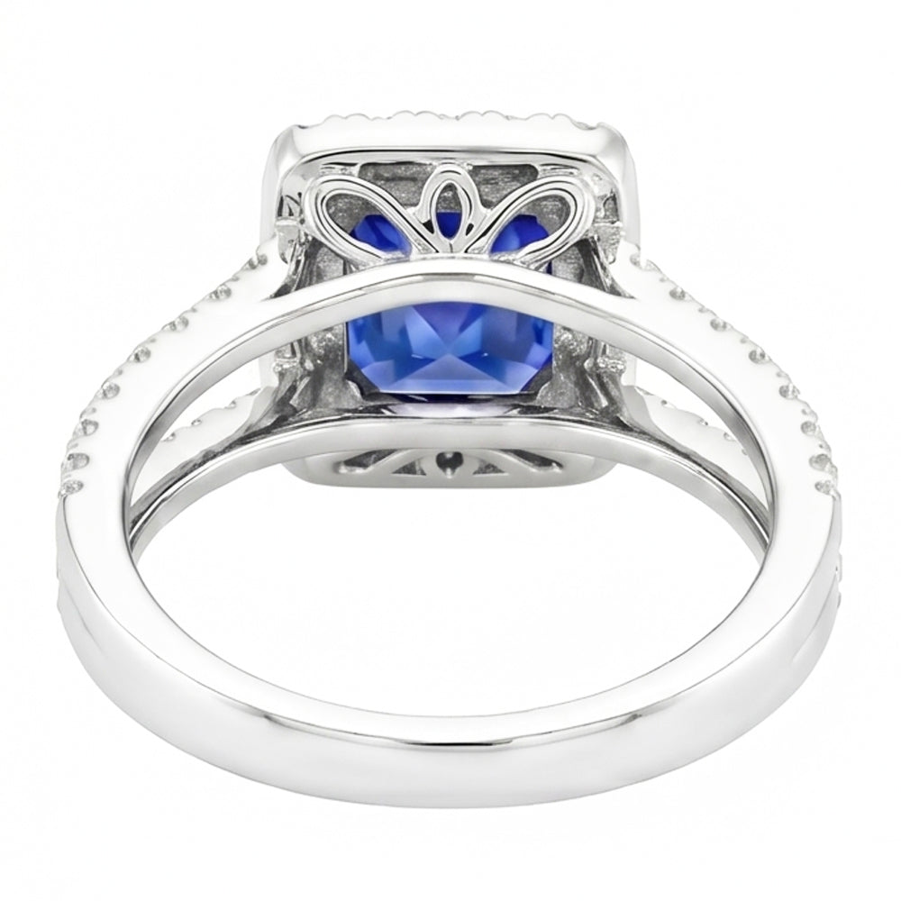 Halo Saphir-Verlobungsring-Set Pave Natürlicher Diamant ( nicht im Labor gezüchtet ) Gold Band 3 Karat