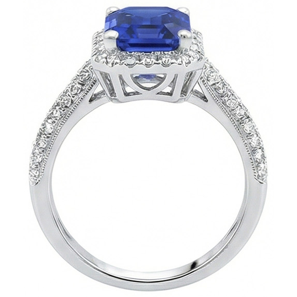 Halo Saphir Verlobungsring Zweireihig Pave Set Natürlicher Diamant ( nicht im Labor gezüchtet )en 4 Karat