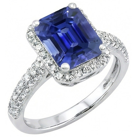 Halo Saphir Verlobungsring Zweireihig Pave Set Natürlicher Diamant ( nicht im Labor gezüchtet )en 4 Karat