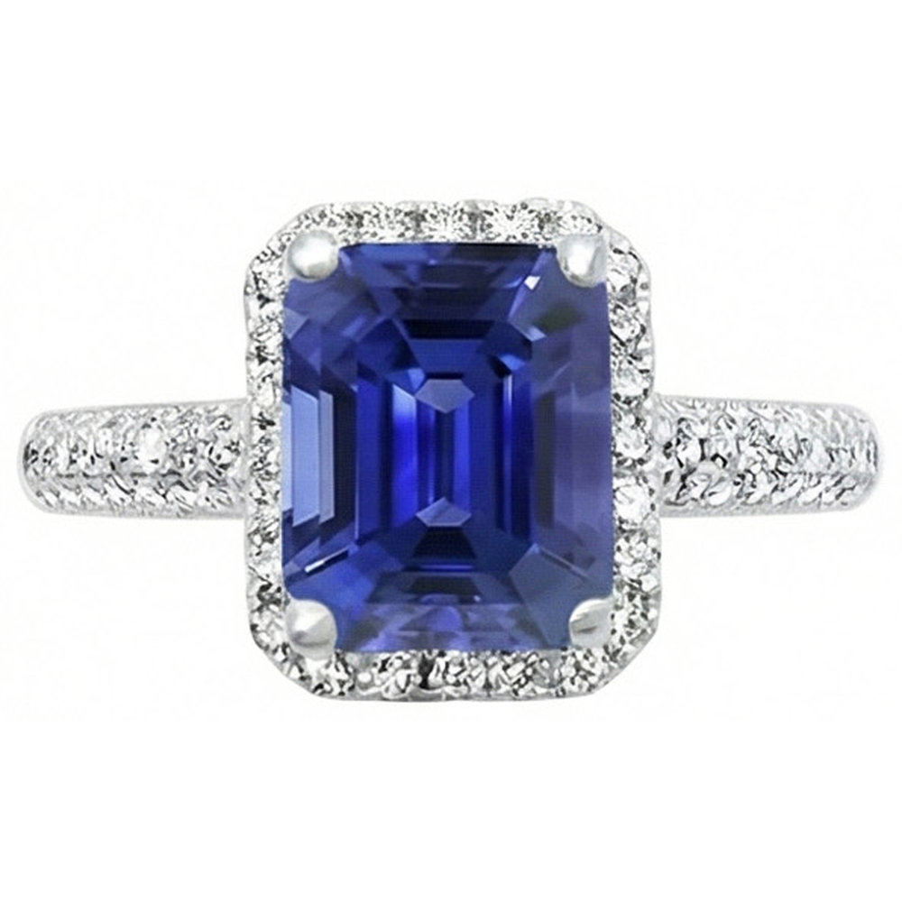 Halo Saphir Verlobungsring Zweireihig Pave Set Natürlicher Diamant ( nicht im Labor gezüchtet )en 4 Karat